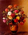 Vase Canvas Paintings - Still Life of Dahlias in a Vase